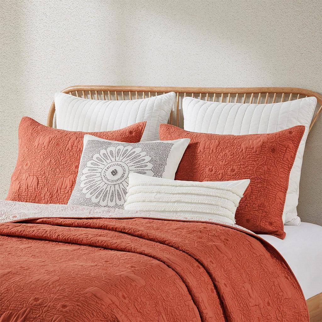 Kandula 3 Piece Reversible Cotton Quilt Set in Coral - Gifts for You 'n Me