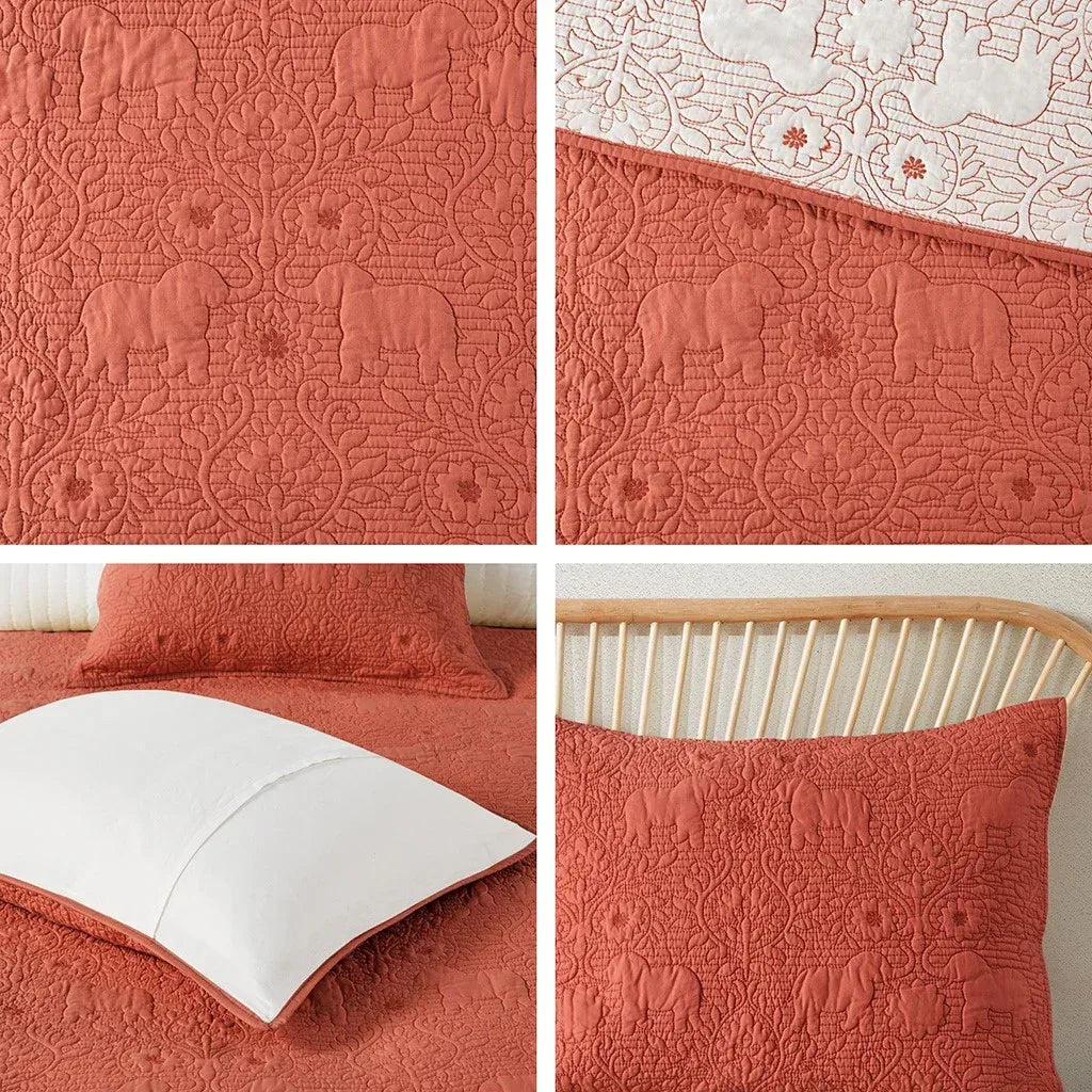 Kandula 3 Piece Reversible Cotton Quilt Set in Coral - Gifts for You 'n Me