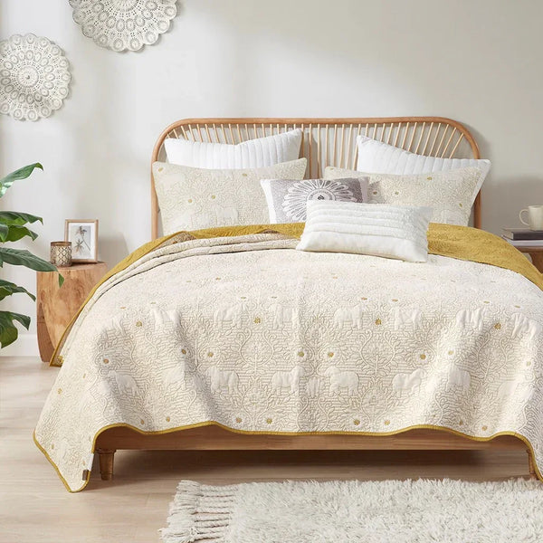 Kandula 3 Piece Reversible Cotton Quilt Set in Yellow - Gifts for You 'n Me