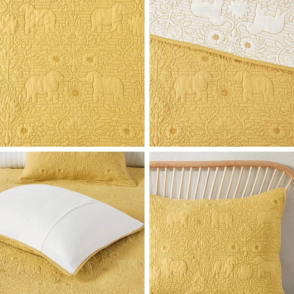 Kandula 3 Piece Reversible Cotton Quilt Set in Yellow - Gifts for You 'n Me