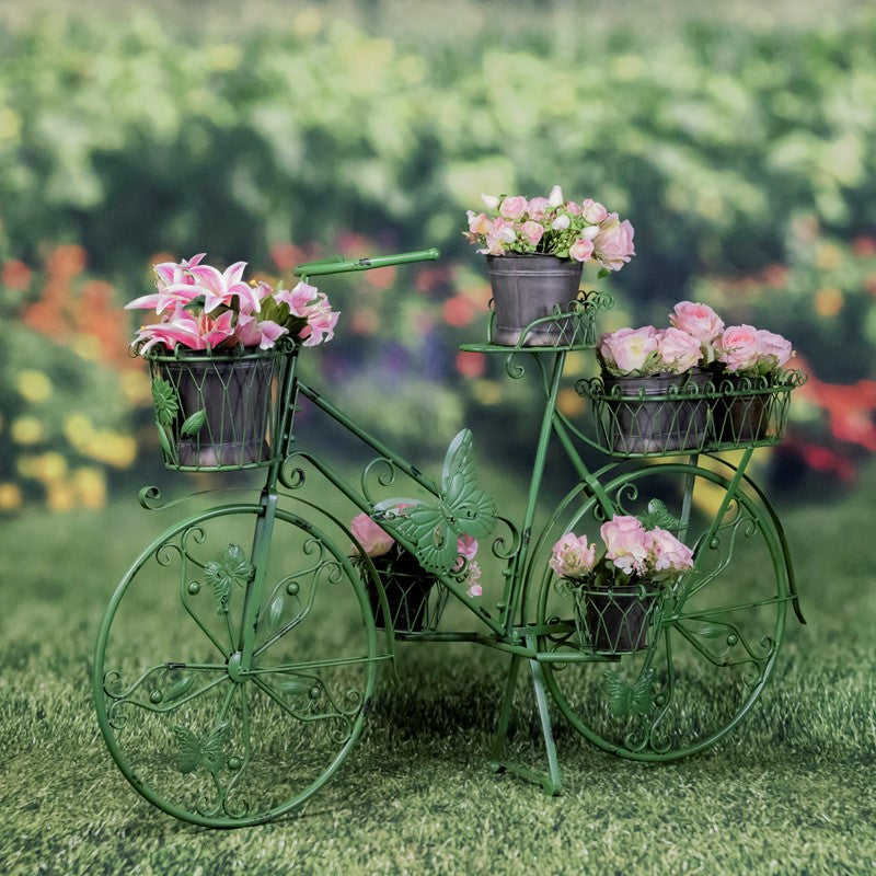 LARGE IRON BUTTERFLY BICYCLE PLANT STAND IN MOSS GREEN