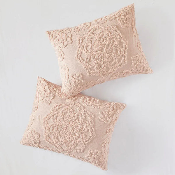 Laetitia Tufted Cotton Chenille Medallion Fringe Coverlet Mini Set - Blush - Gifts for You 'n Me