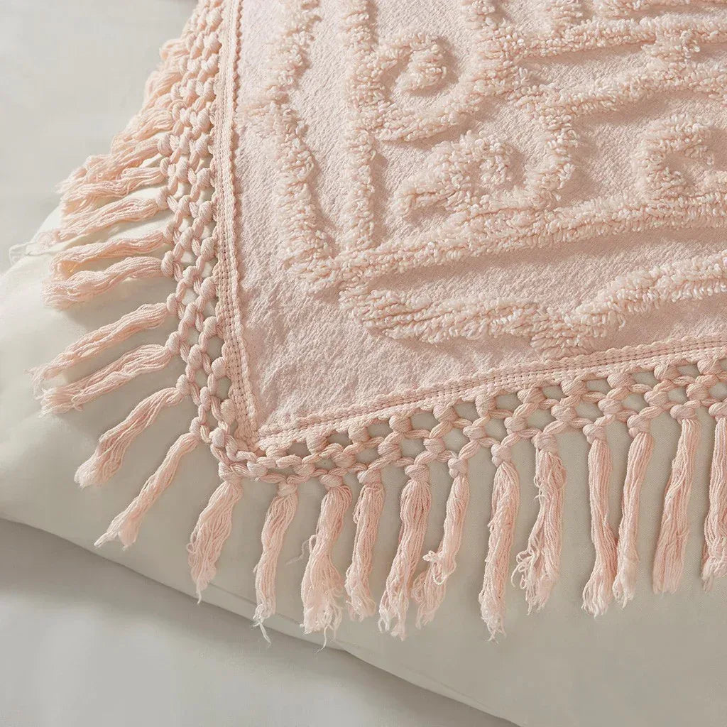 Laetitia Tufted Cotton Chenille Medallion Fringe Coverlet Mini Set - Blush - Gifts for You 'n Me