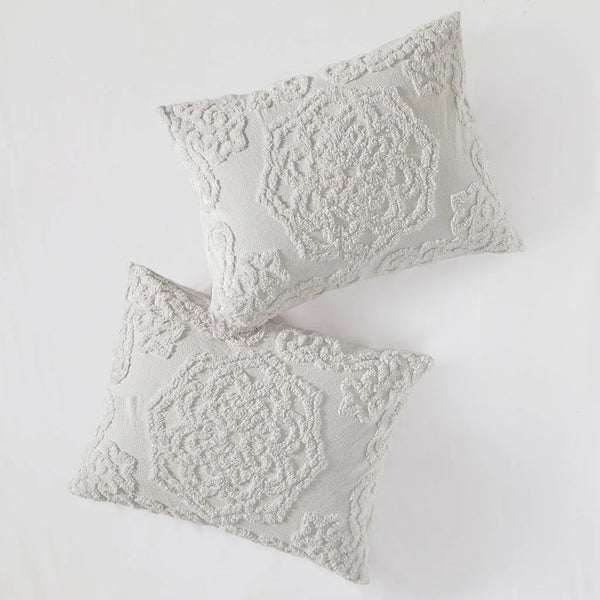 Laetitia Tufted Cotton Chenille Medallion Fringe Coverlet Mini Set - Grey - Gifts for You 'n Me