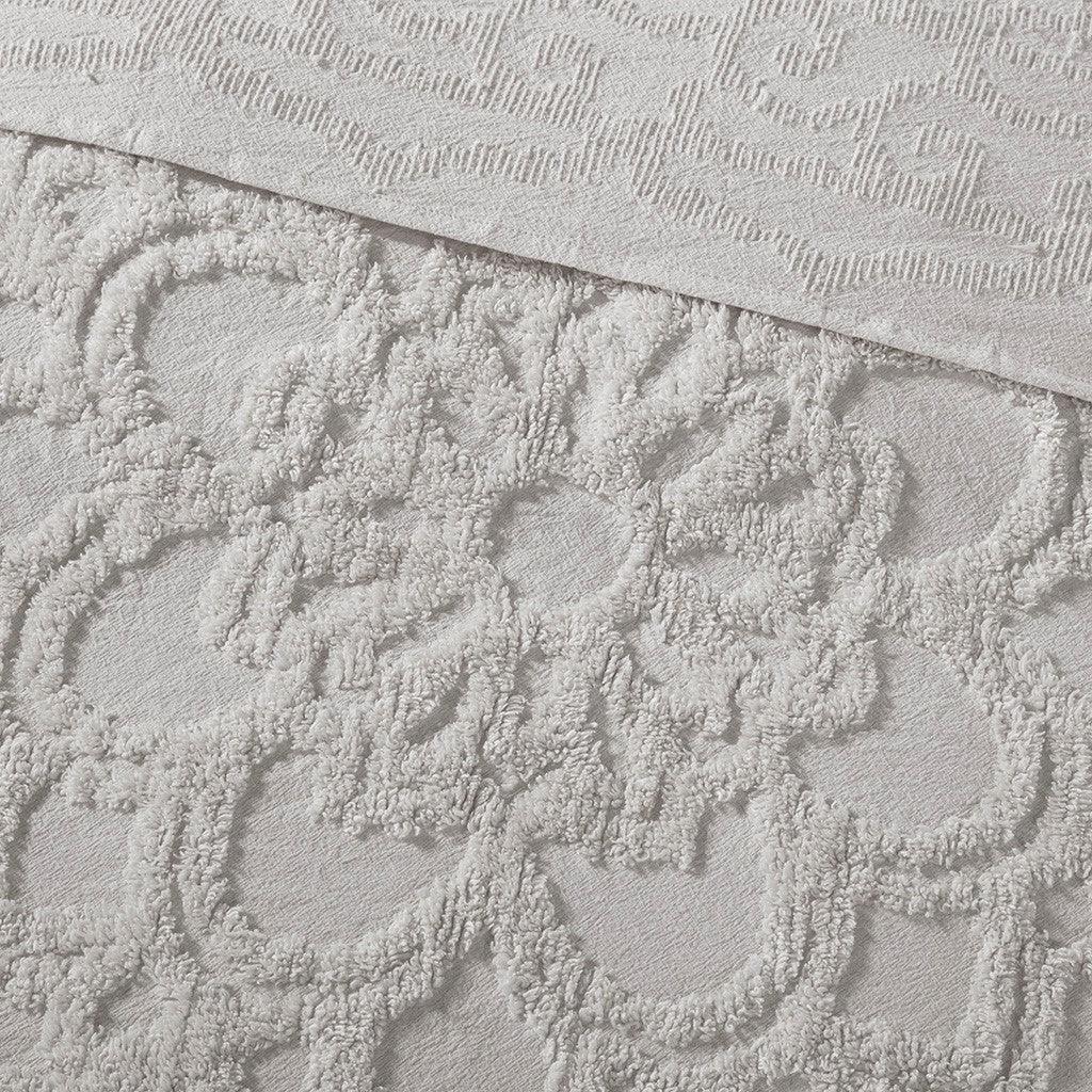 Laetitia Tufted Cotton Chenille Medallion Fringe Coverlet Mini Set - Grey - Gifts for You 'n Me