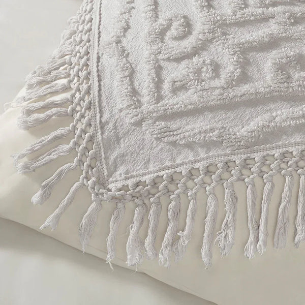 Laetitia Tufted Cotton Chenille Medallion Fringe Coverlet Mini Set - Grey - Gifts for You 'n Me