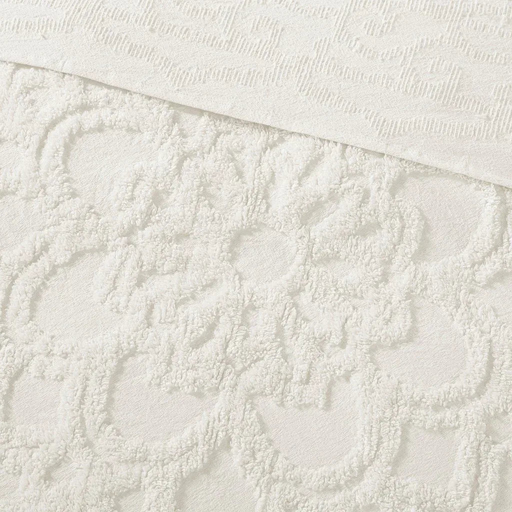 Laetitia Tufted Cotton Chenille Medallion Fringe Coverlet Mini Set - Off White - Gifts for You 'n Me