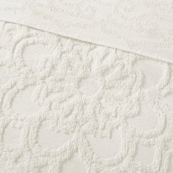 Laetitia Tufted Cotton Chenille Medallion Fringe Coverlet Mini Set - Off White - Gifts for You 'n Me