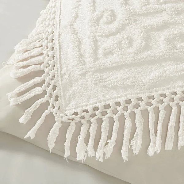 Laetitia Tufted Cotton Chenille Medallion Fringe Coverlet Mini Set - Off White - Gifts for You 'n Me