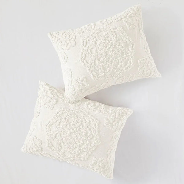 Laetitia Tufted Cotton Chenille Medallion Fringe Coverlet Mini Set - Off White - Gifts for You 'n Me