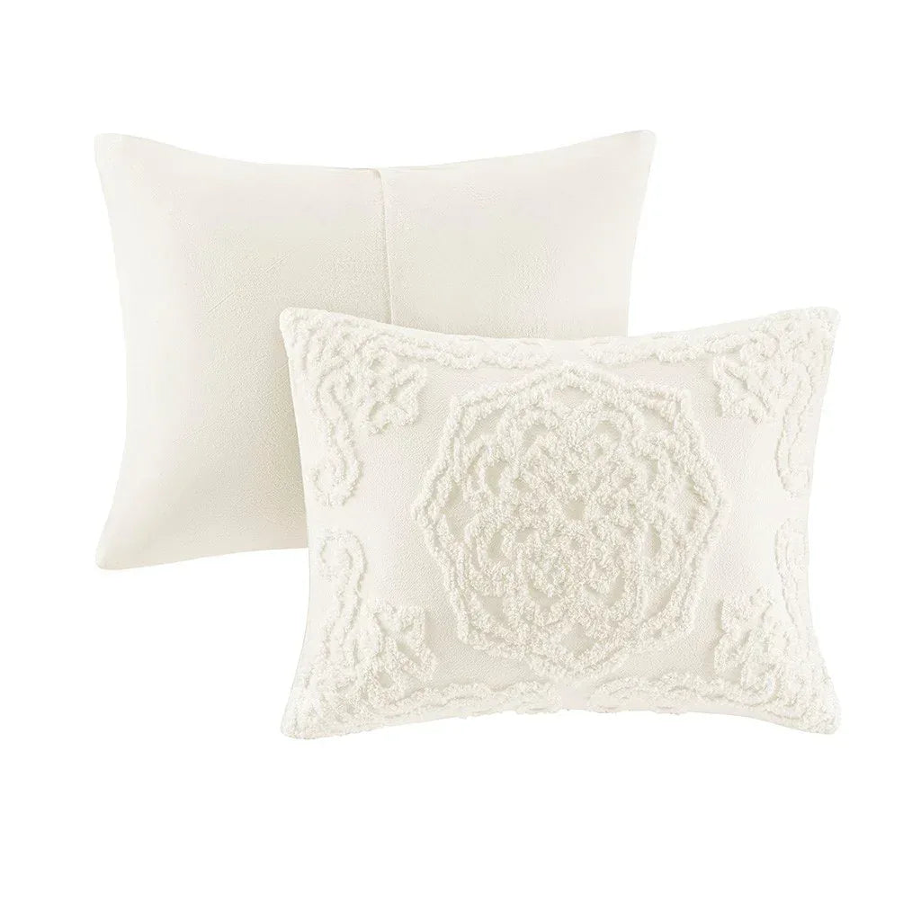 Laetitia Tufted Cotton Chenille Medallion Fringe Coverlet Mini Set - Off White - Gifts for You 'n Me