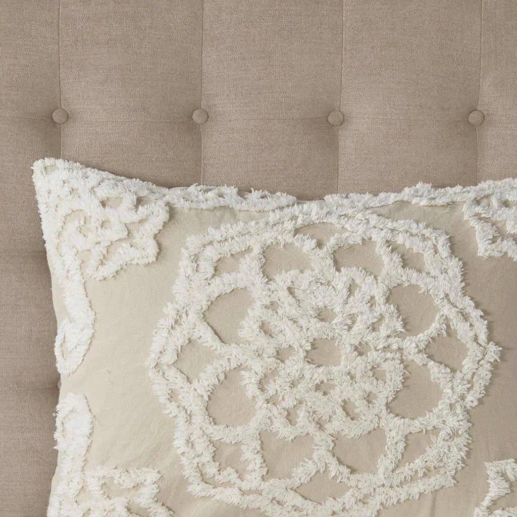 Laetitia Tufted Cotton Chenille Medallion Fringe Coverlet Mini Set - Taupe - Gifts for You 'n Me