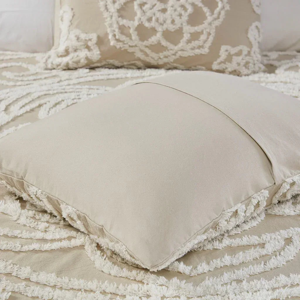 Laetitia Tufted Cotton Chenille Medallion Fringe Coverlet Mini Set - Taupe - Gifts for You 'n Me