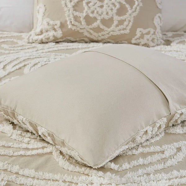 Laetitia Tufted Cotton Chenille Medallion Fringe Coverlet Mini Set - Taupe - Gifts for You 'n Me