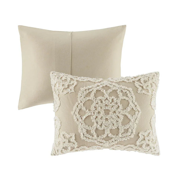Laetitia Tufted Cotton Chenille Medallion Fringe Coverlet Mini Set - Taupe - Gifts for You 'n Me