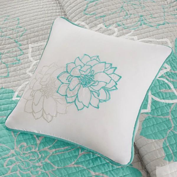 Lola 6 Piece Reversible Cotton Printed Coverlet Set - Aqua - Gifts for You 'n Me
