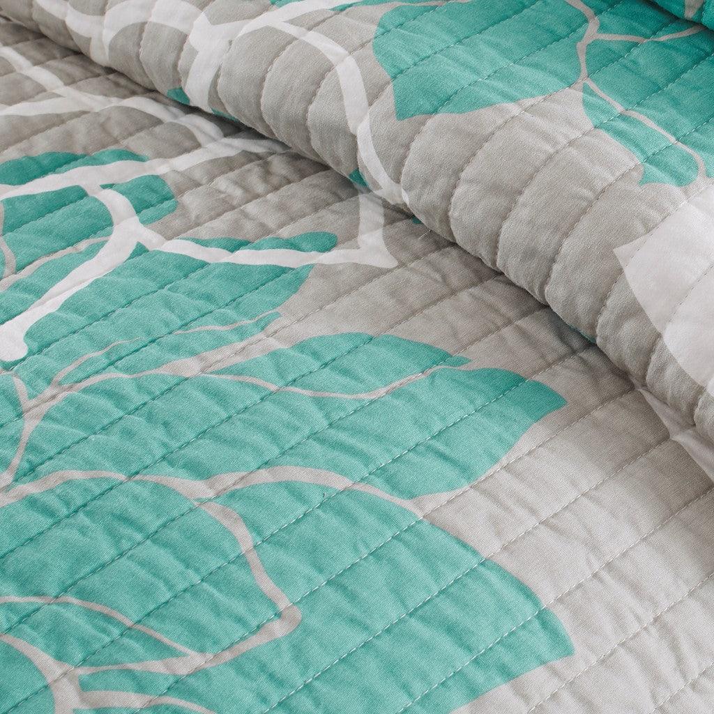 Lola 6 Piece Reversible Cotton Printed Coverlet Set - Aqua - Gifts for You 'n Me