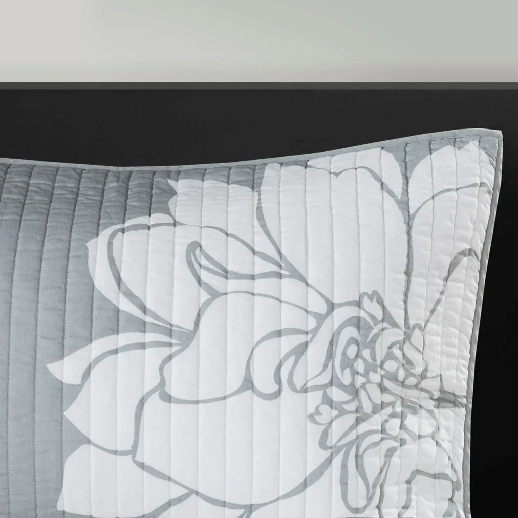 Lola 6 Piece Reversible Cotton Printed Coverlet Set - Grey/Blush - Gifts for You 'n Me