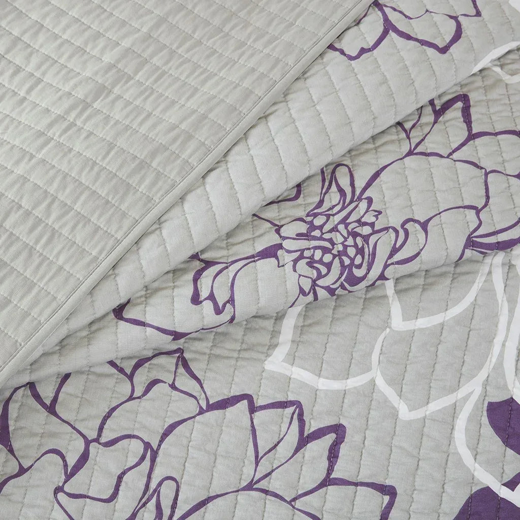 Lola 6 Piece Reversible Cotton Printed Coverlet Set - Purple - Gifts for You 'n Me