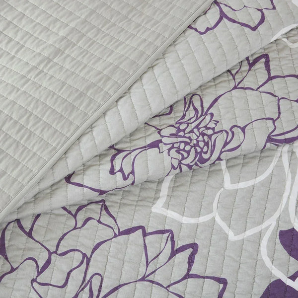 Lola 6 Piece Reversible Cotton Printed Coverlet Set - Purple - Gifts for You 'n Me