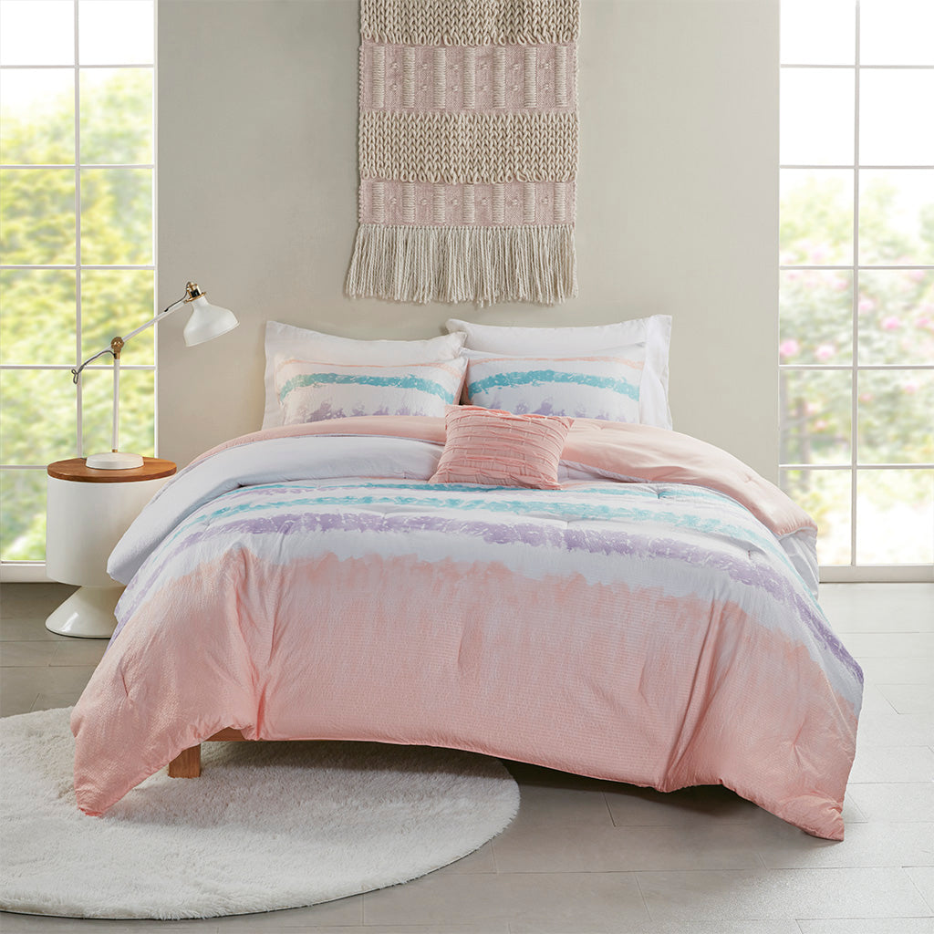 Loriann Tie Dye Printed Seersucker Comforter Set by Intelligent Design