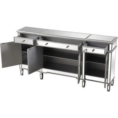 Elegant Furniture & Lighting Contempo Mirrored Credenza in Silver