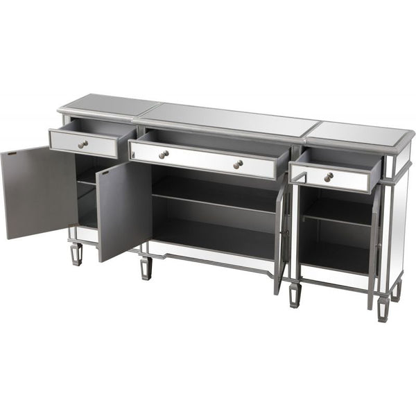 Elegant Furniture & Lighting Contempo Mirrored Credenza in Silver