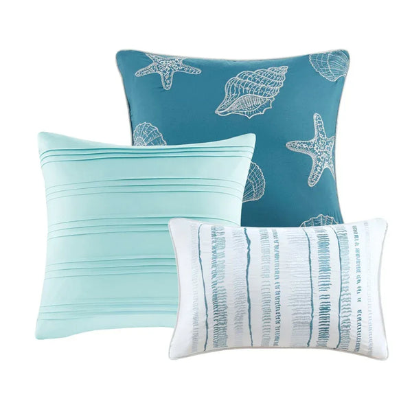 Marina 6 Piece Quilted Microfiber Coverlet Set with Throw Pillows - Aqua - Gifts for You 'n Me