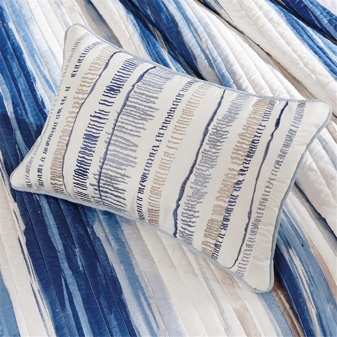 Marina 6 Piece Quilted Microfiber Coverlet Set with Throw Pillows - Blue - Gifts for You 'n Me