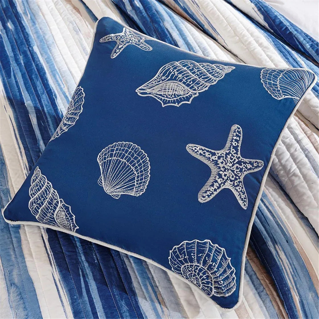 Marina 6 Piece Quilted Microfiber Coverlet Set with Throw Pillows - Blue - Gifts for You 'n Me