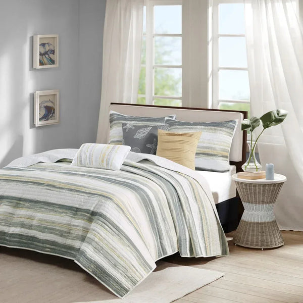 Marina 6 Piece Quilted Microfiber Coverlet Set with Throw Pillows - Yellow - Gifts for You 'n Me