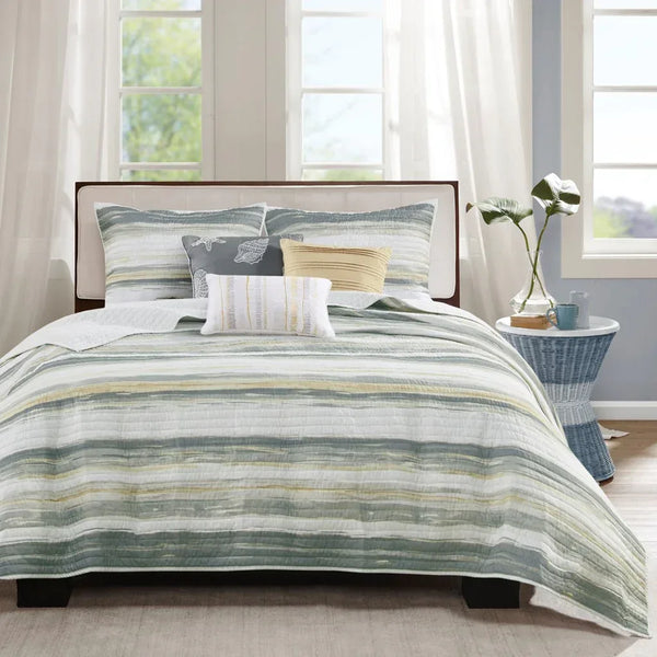 Marina 6 Piece Quilted Microfiber Coverlet Set with Throw Pillows - Yellow - Gifts for You 'n Me