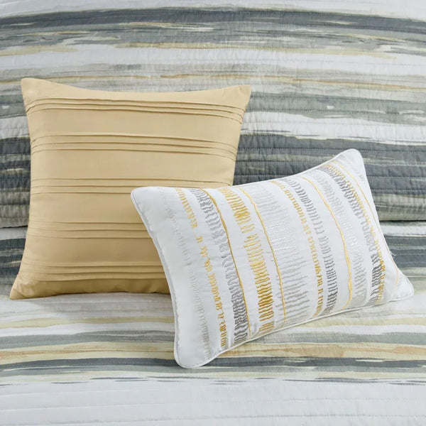 Marina 6 Piece Quilted Microfiber Coverlet Set with Throw Pillows - Yellow - Gifts for You 'n Me