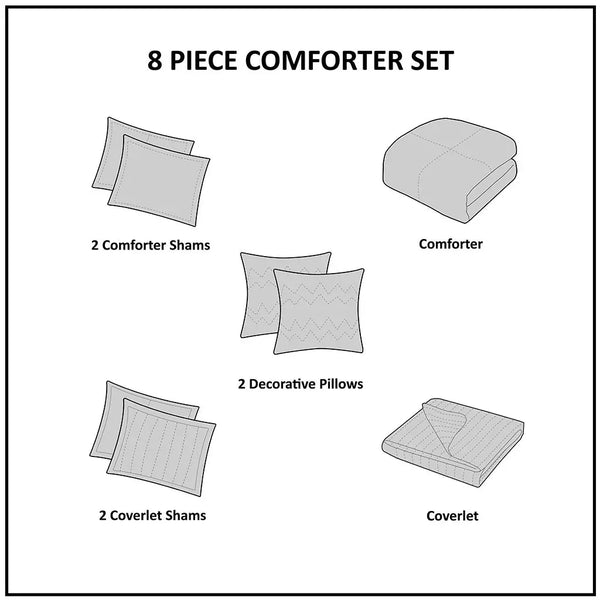 Marina 8 Piece Printed Seersucker Comforter and Coverlet Set Collection - Gifts for You 'n Me