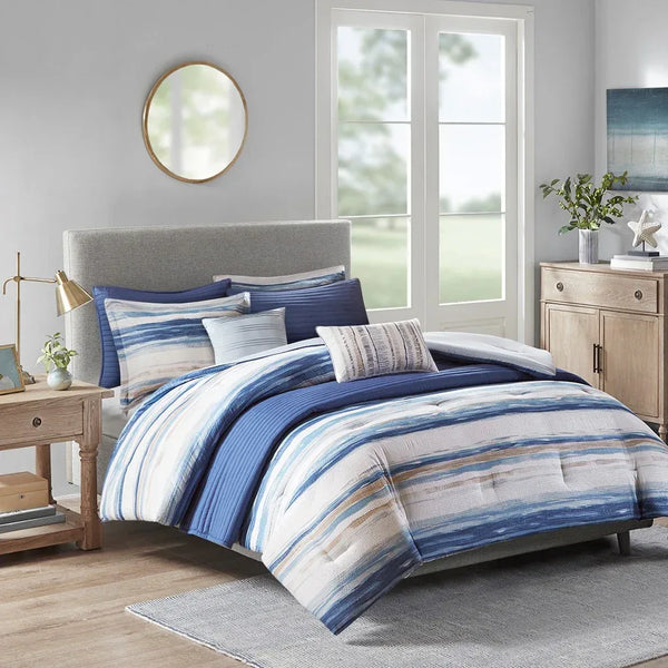 Marina 8 Piece Printed Seersucker Comforter and Coverlet Set Collection - Gifts for You 'n Me