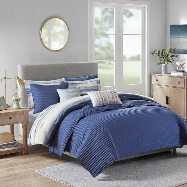 Marina 8 Piece Printed Seersucker Comforter and Coverlet Set Collection - Gifts for You 'n Me