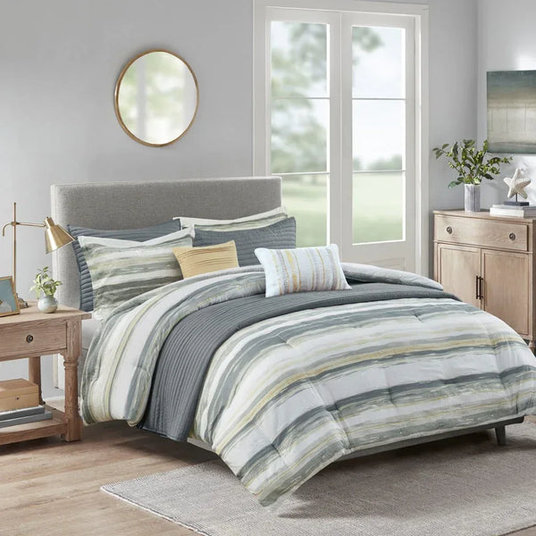 Marina 8 Piece Printed Seersucker Comforter and Coverlet Set Collection - Gifts for You 'n Me