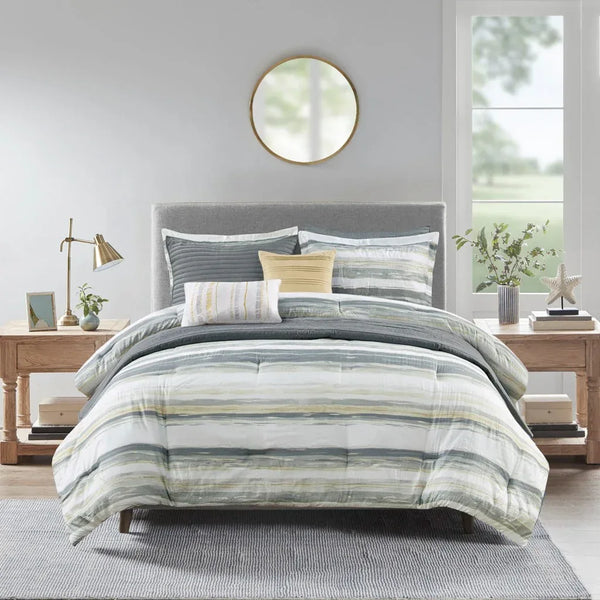 Marina 8 Piece Printed Seersucker Comforter and Coverlet Set Collection - Gifts for You 'n Me