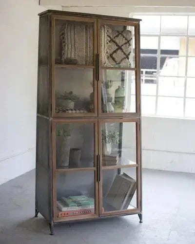 Metal & Wood Slanted Display Cabinet with Glass Doors - KALALOU - Gifts for You 'n Me