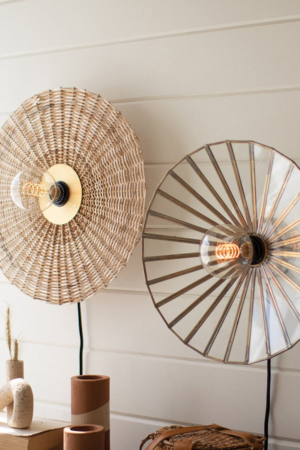 Rattan and Brass Fan Wall Sconce Lamp Kalalou
