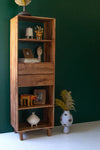 Tall Acacia Wood Cabinet With Two Drawers