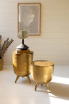 Antique Brass Aluminum Drum Tables Set of 2