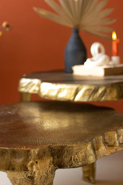 Aluminum Coffee Tables With Antique Brass Finish - Set of 2