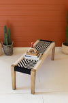 Mango Wood Bench With Black & White Cotton Weaving