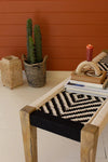 Mango Wood Bench With Black & White Cotton Weaving