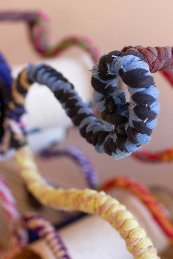 Kantha wrapped iron table top wine rack