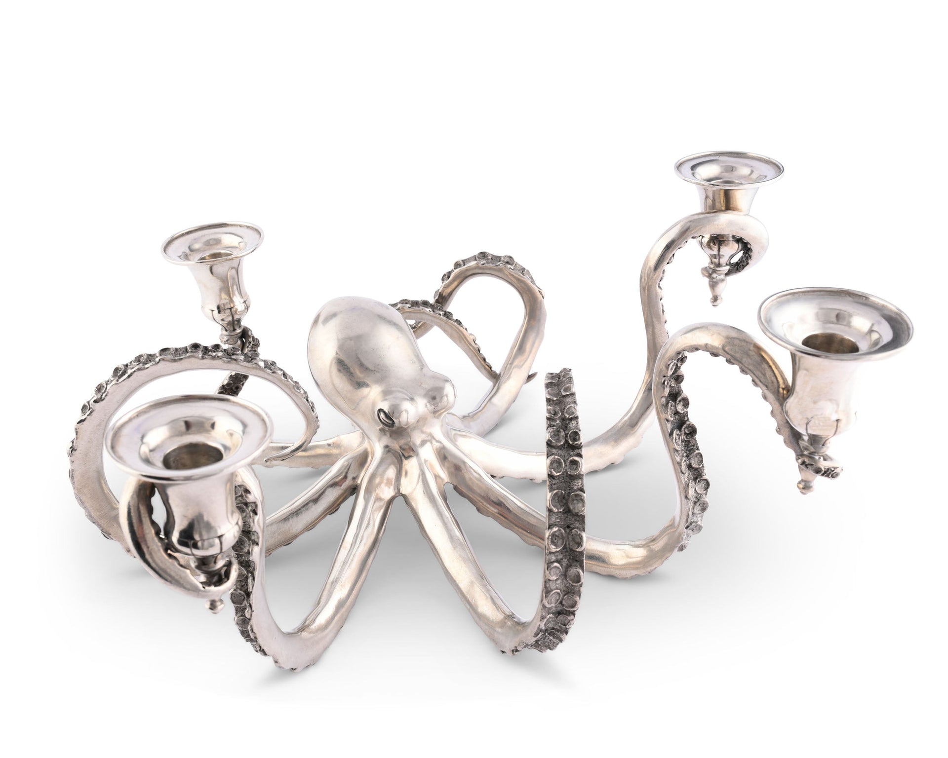 FOUR TAPER PEWTER OCTOPUS CANDELABRUM