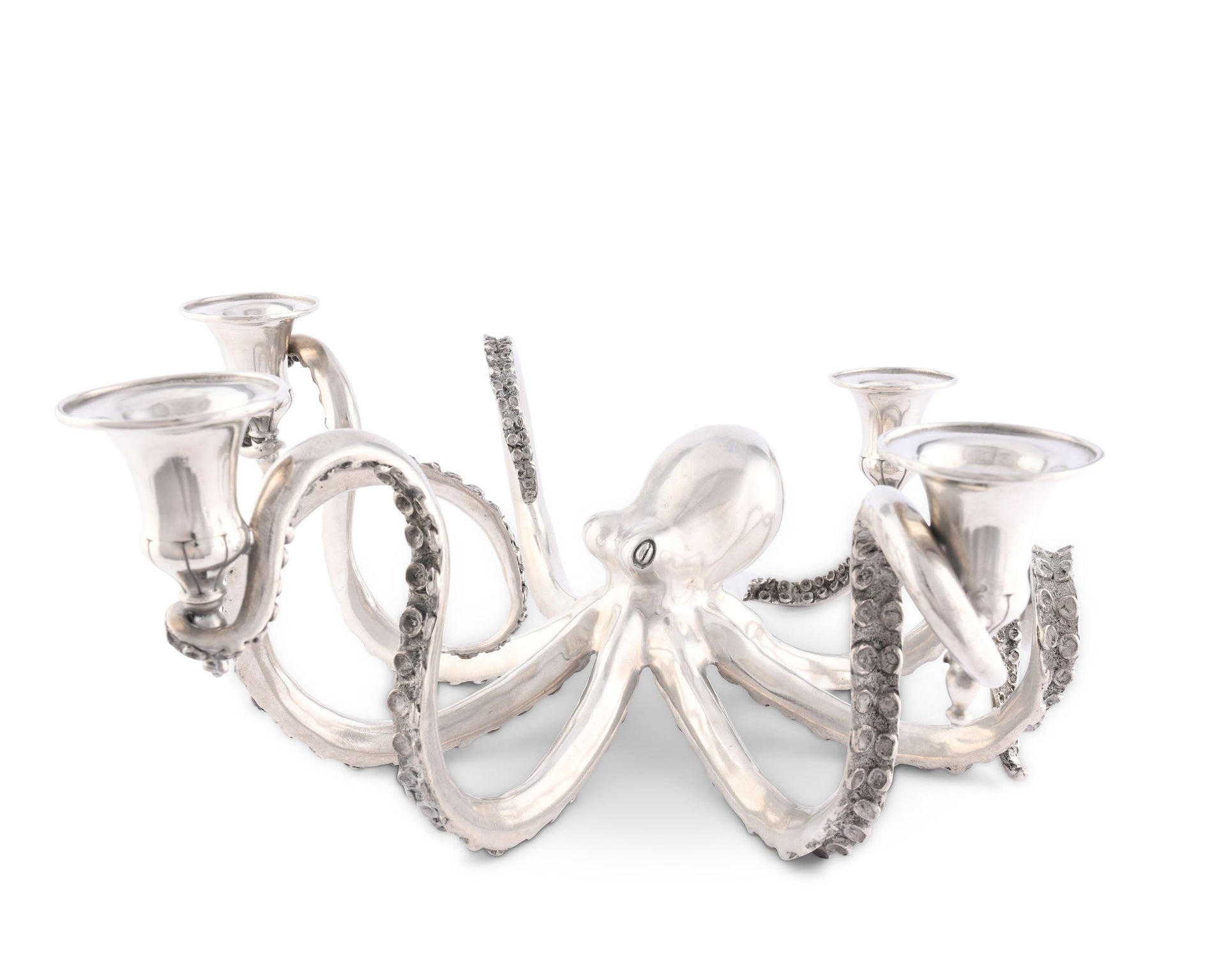 FOUR TAPER PEWTER OCTOPUS CANDELABRUM