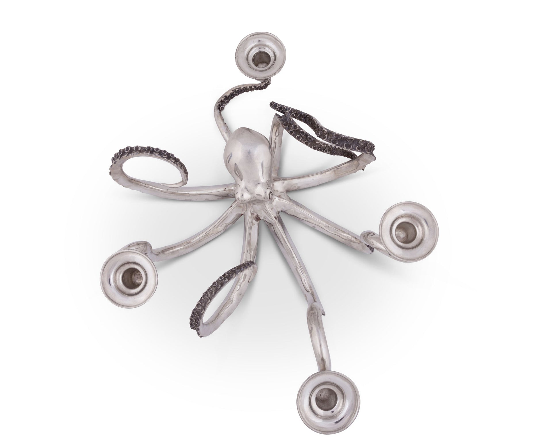 FOUR TAPER PEWTER OCTOPUS CANDELABRUM