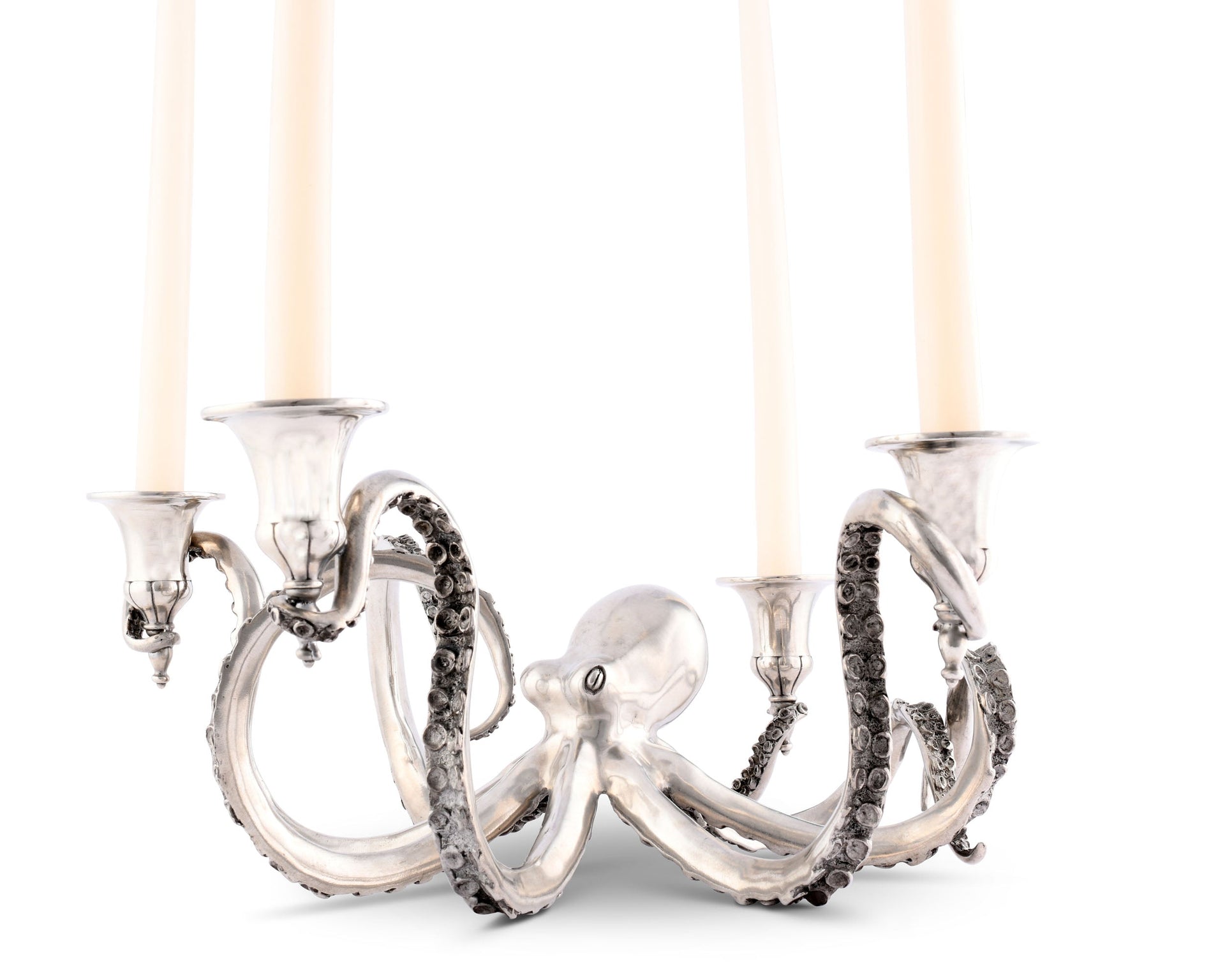 FOUR TAPER PEWTER OCTOPUS CANDELABRUM